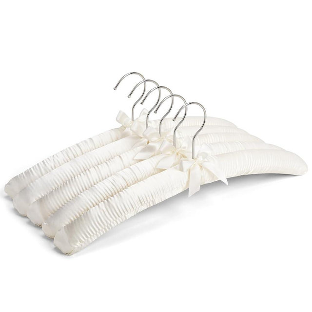 Amber Home 5 Pack 17 Inch Large Ivory Satin Padded Hangers for Women Clothing, Anti Slip Cushioned Hangers for Sweaters, Silk Hangers Fancy Dress Hangers for Wedding, Delicate Cashmere