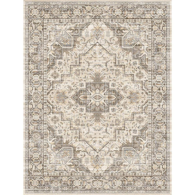Fortsea Machine Washable Soft Area Rug 8x10 Rugs with Non Slip Backing for Living Room, Bedroom, Bathroom,Printed Vintage Home Decor, Floor Decoration Carpet Mat (Brown Beige 8x10)…