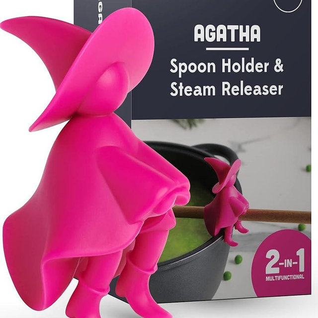 OTOTO Agatha Spoon Holder - Goth Cute Spoon Rest for Stove Top, Gothic, Spooky Cooking Gifts, Witchy Gifts, Cool Kitchen Gadgets, Halloween Gifts (Pink)