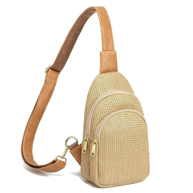 INICAT Small Faux Straw Crossbody Bag for Women, Lightweight Summer Beach Sling Purse for Everyday Errands and Casual Outings