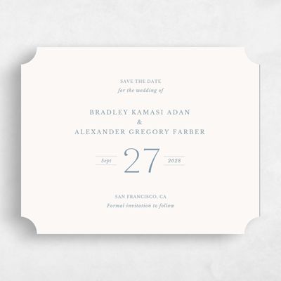Blue Ticket Wedding Save the Date - Andros Landscape