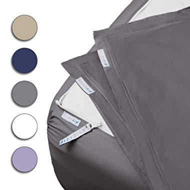 QuickZip Fitted Sheet - Includes 1 Fitted Sheet Base & 2 Zip-On Sheets - Easy to Change, Fold & Wash - Soft Sateen 400 TC Cotton Fitted Sheets – 17.5” Deep Pockets King Size Sheets – Slate Gray