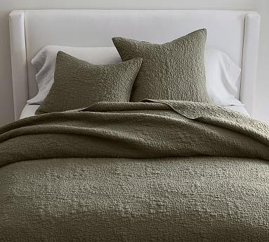 Loden Belgian Flax Linen Floral Stitch Quilt, King/Cal. King