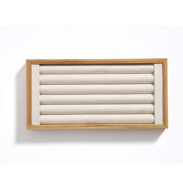 Coward Bamboo Ring Display Holder Jewelry Storage Tray Organizer Ring Stand For Show(beige)