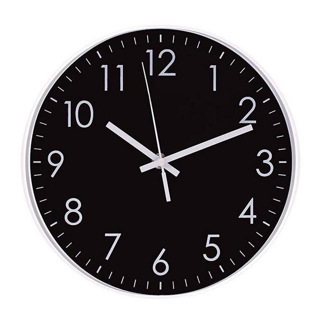 Modern Simple Wall Clock Indoor Non-Ticking Silent Quartz Quiet Sweep Movement Wall Clock for Office,Bathroom,Living Room Decorative 10 Inch Black