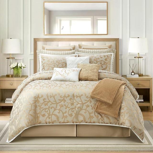 Stratford Park Taupe Paisley Comforter Set Queen Size, 14 Piece, Jacquard Bedding Sets & Collections,1 Flat Sheet,1 Fitted Sheet, Pillow Shams Bedskirt