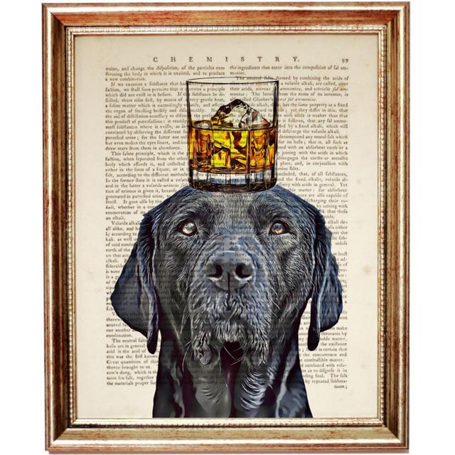 Black Labrador with Bourbon Glass Wall Art, Funny Animal Prints Pet Portrait Print Bourbon Lover Print, Dog Poster