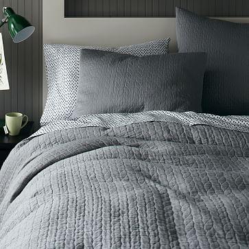 Organic Braided Matelasse Duvet Cover-Gray-King