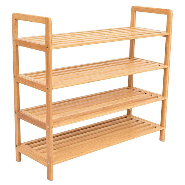 BIRDROCK HOME Free Standing Bamboo Shoe Rack - 4 Tier - Wood - Closets and Entryway - Organizer - Fits 12 Pairs of Shoes