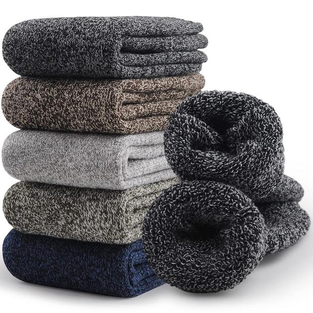 SIMIYA 5 Pairs Merino Wool Socks for Men, Thick Winter Wool Hiking Socks, Warm Breathable Crew Mens Socks（Fit USA Size 7-13)