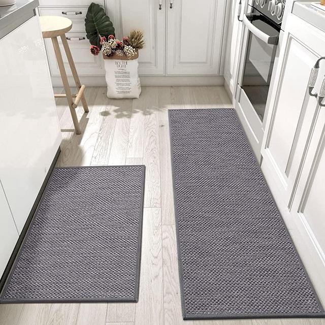 DEXI Kitchen Rugs and Mats Non Slip Washable, 2 PCS Kitchen Mats for Floor, Woven Kitchen Runner Rug Kitchen Rug Set of 2 for Kitchen, Front of Sink, Laundry Room, Hallway, 17”x29”+17”x59”, Grey