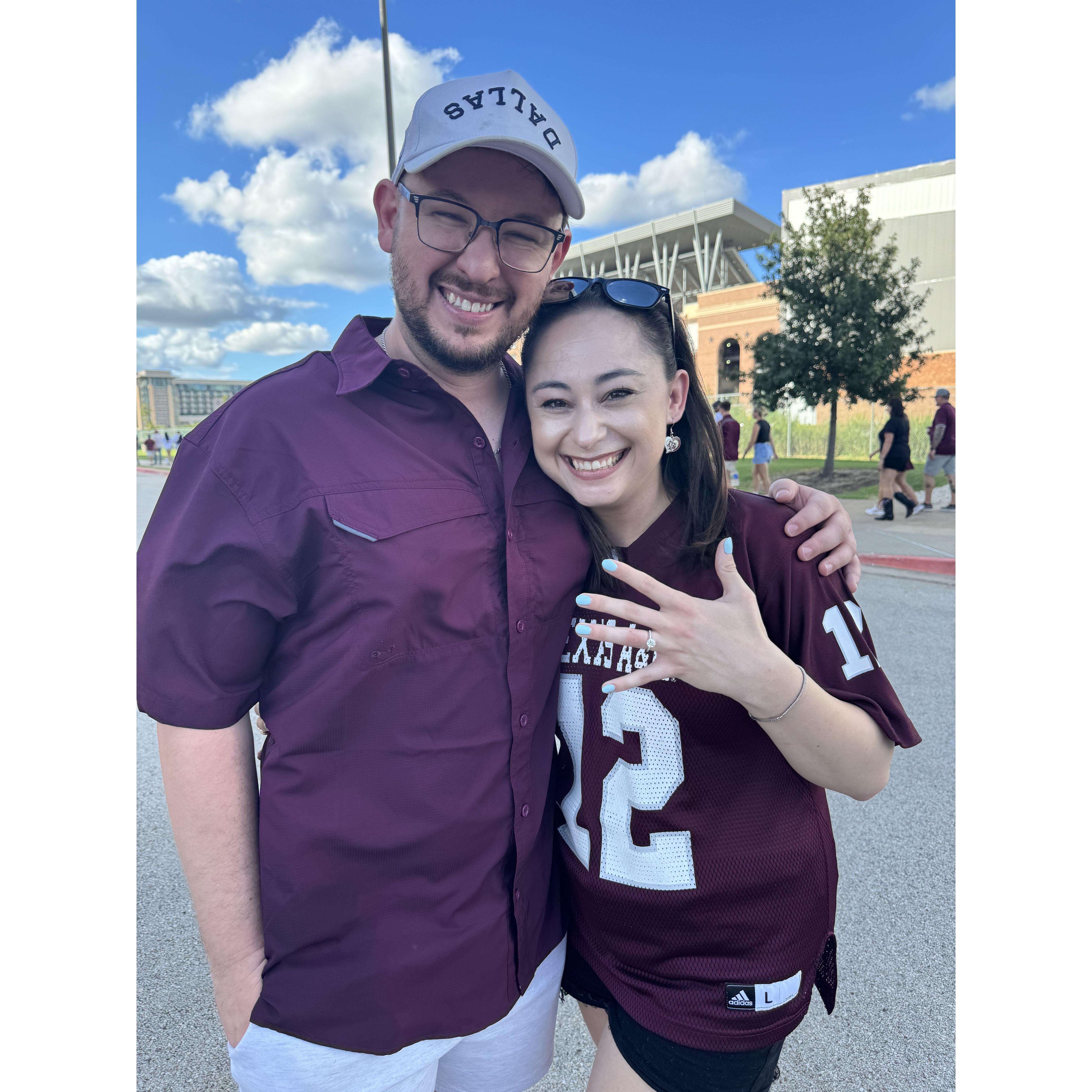 The first day as an engaged couple was, of course, spent watching our favorite college team play Notre Dame! The Ags lost, but we won :)