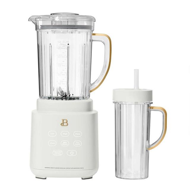 Beautiful PowerExact Blender System with 700W Motor, 50oz Tritan Jar, 20oz Single-Serve Cup, No Drippy Sippy™ Lid, 3 Speeds & 4 Pre-sets by Drew Barrymore (White Icing)