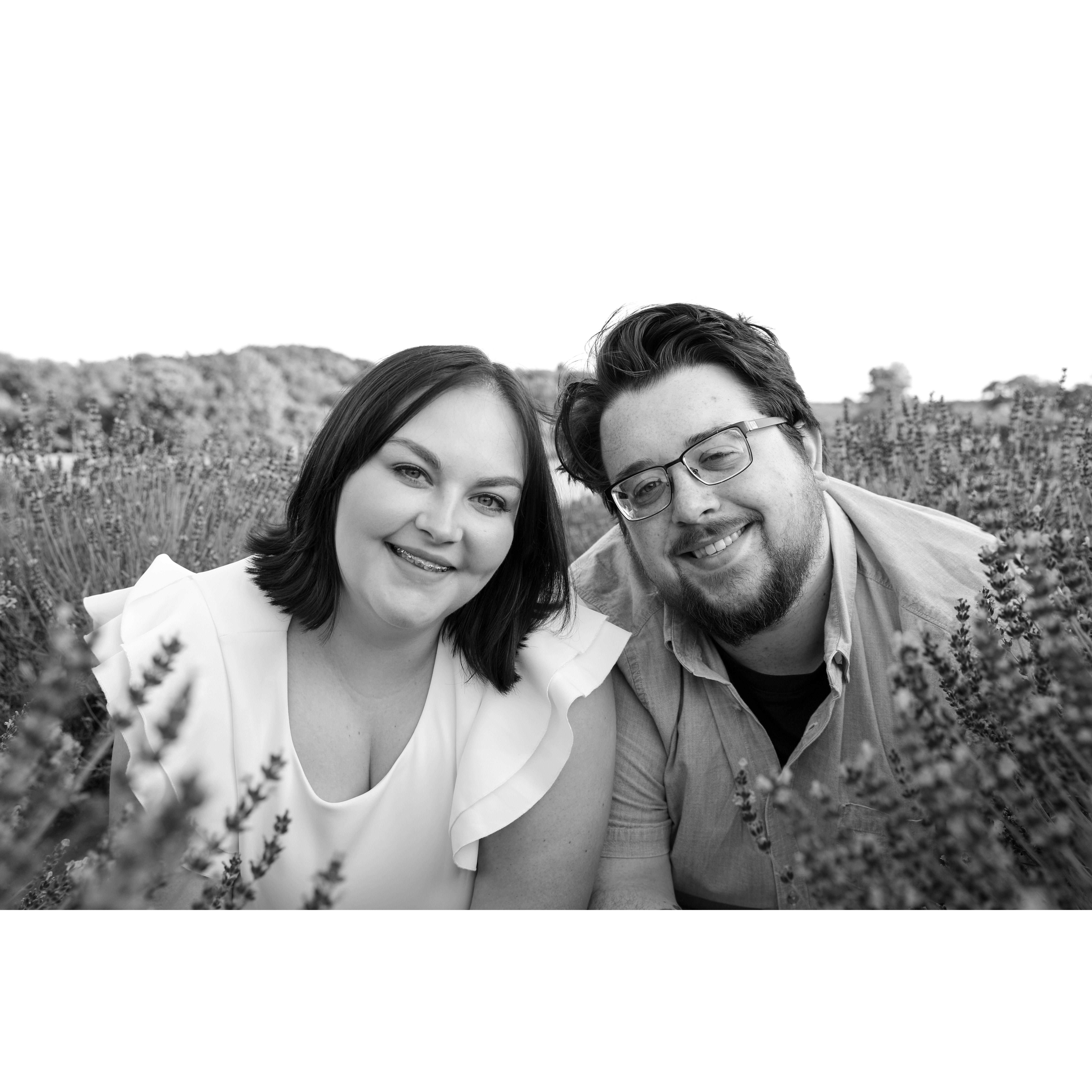 Engagement photoshoot at Sunset Ridge Lavender Farms. Photographer was Bloom Photography, LLC