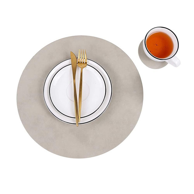 Jovono Set of 8 Faux Leather Round Placemats and Coasters, Coffee Mats Kitchen Table Mats, Waterproof, Easy to Clean, for Kitchen Dining Round Table
