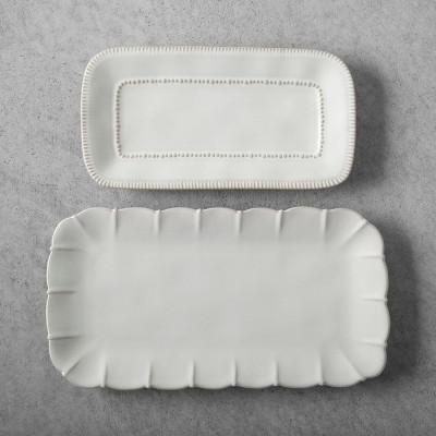 2pk Rectangle Stoneware Serving Tray Cream - Hearth & Hand™ with Magnolia