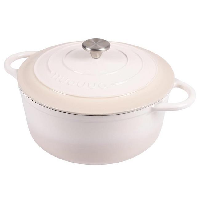 Cast Iron Dutch Oven with Lid – Non-Stick Ovenproof Enamelled Casserole Pot, Oven Safe up to 500° F – Sturdy Dutch Oven Cookware – Cream, 6.4-Quart, 28cm – by Nuovva