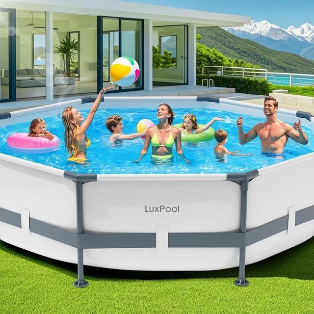 LuxPool Above Ground Pool,10ft x 30in Frame Deep Swimming Pool, Round Family Pool,Large Above Ground Pool Easy Set,1200 Gallon Circle Pool, Outdoor Backyard Pool for Kids, Adults