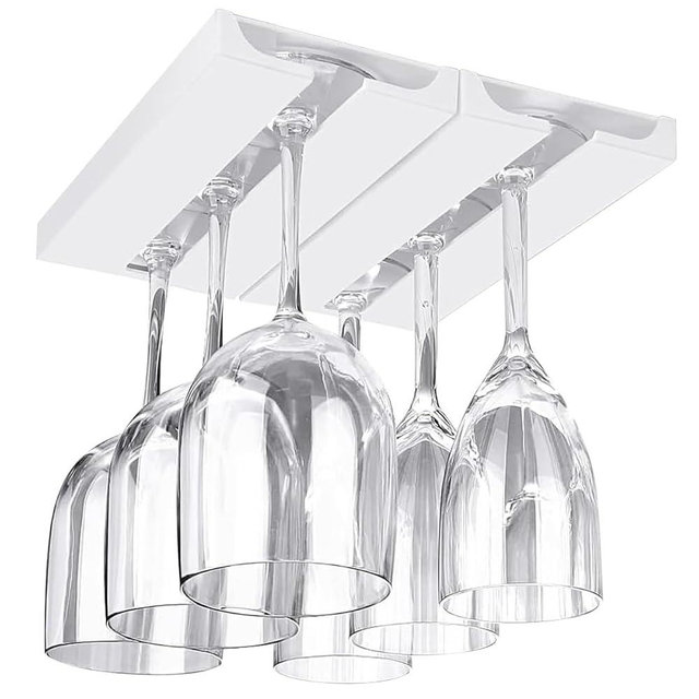 DESONAUT 2 Pcs Wine Glass Holder Under Shelf or Cabinet Punch-free,Stemware Rack Glassware Drying Storage Hanger for Kitchen,Bar and Restaurant (White)