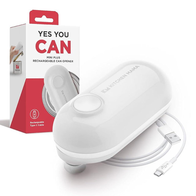 Kitchen Mama Mini Plus Rechargeable Electric Can Opener: Compact Design, USB-C Charging, Hands-Free, Auto Shut-Off, Smooth Edge Cutting - Perfect for Seniors, Home, and Travel (White)