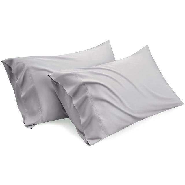 Bedsure Pillow Cases Queen Size Set of 2, Rayon Derived from Bamboo Cooling Pillowcase, Soft & Breathable Pillow Covers with Envelope Closure, Gift for Men or Women, Light Grey, 20x30 Inches