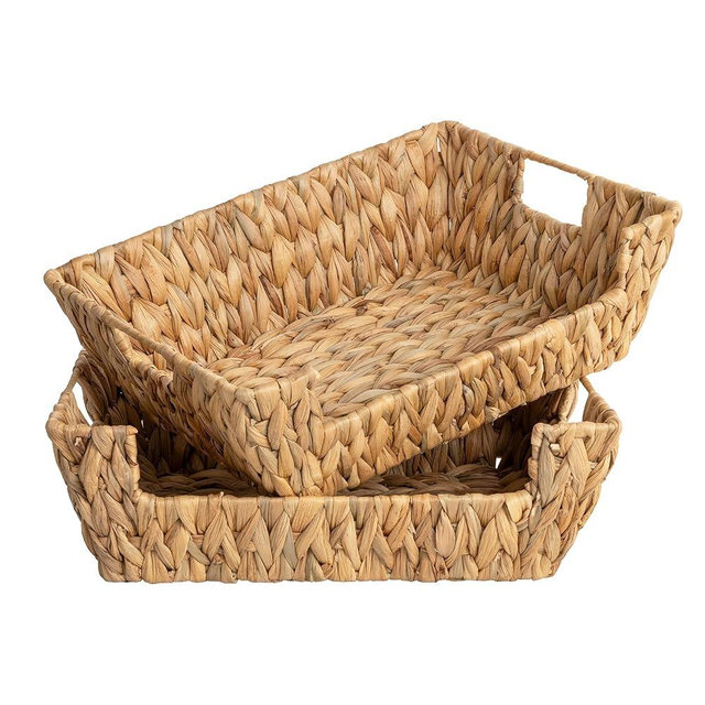 StorageWorks Water Hyacinth Baskets for Organizing with Built-in Handles, Stackable Wicker Pantry Baskets for Shelf, Pantry Organizers and Storage for Shelves,2-Pack