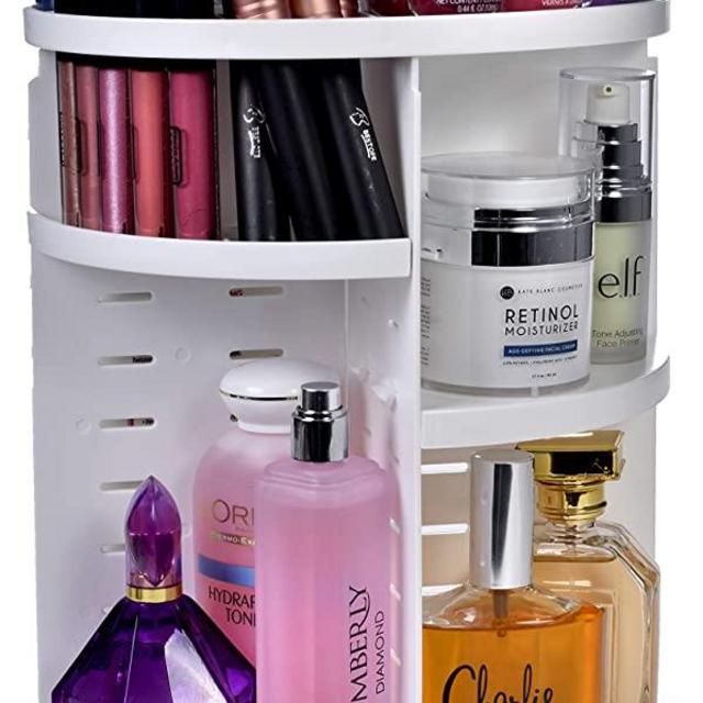 360 Rotating Makeup Organizer - Adjustable Shelf Height and Fully Rotatable. The Perfect Cosmetic Organizer for Bedroom Dresser or Vanity Countertop. (White)