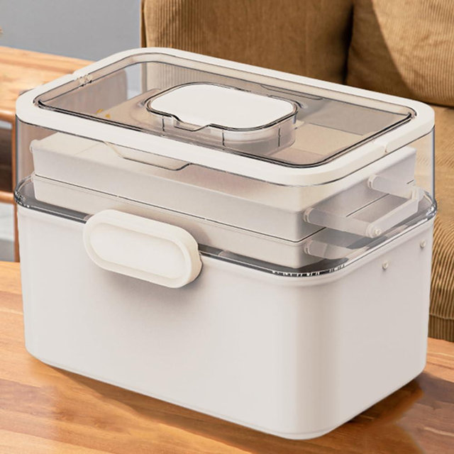 LECHUAN 3-Tier 12 x 9 x 7 Medicine Organizer, Medicine Cabinet Organizer with Portable Pill Case, Multipurpose Plastic Box for Storage Empty First Aid Box