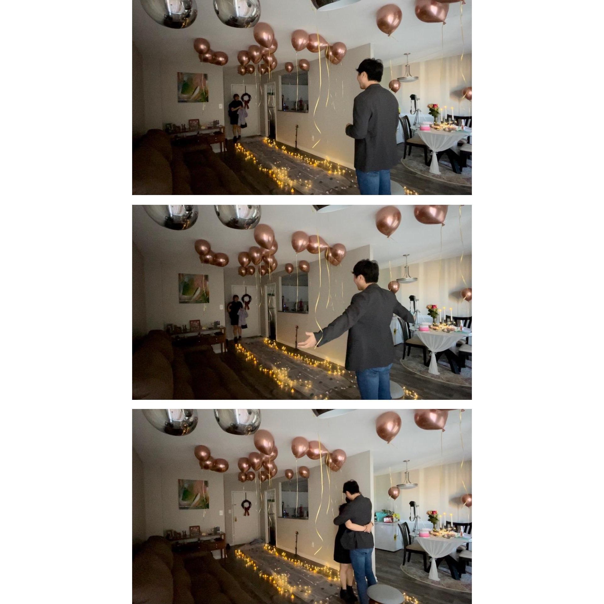 Bruce surprising Jessica before popping the question!