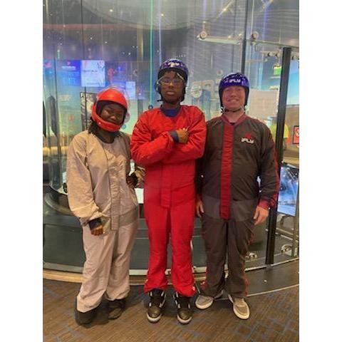 Alan with Tyler and Dimitri (D.J), indoor skydiving.
