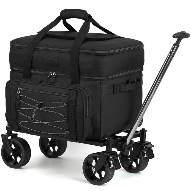 Extra Large Wheeled Portable Cooler Bag 85 Cans Double Deck Heavy Duty Rolling Insulated Cooler with All-Terrain Wheels Leakproof Tactical Soft Sided Cooler for Beach Camping Picnic Travel