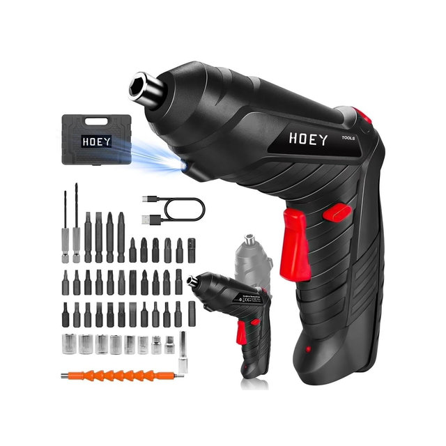 Hoey Cordless Screwdriver, 47 in 1 Electric Screwdriver,Dual Position Handle with USB Cable LED Light for Home Office DIY Tools