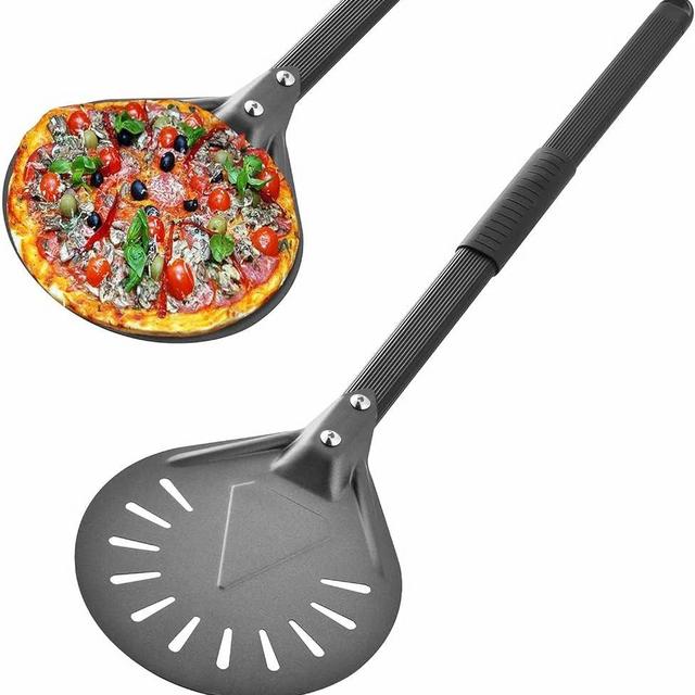 Pizza Turning Peel-8 inch Pizza Turner Spinner, Perforated Aluminum Pizza Peel,Pizza Oven Accessories，Long Handle