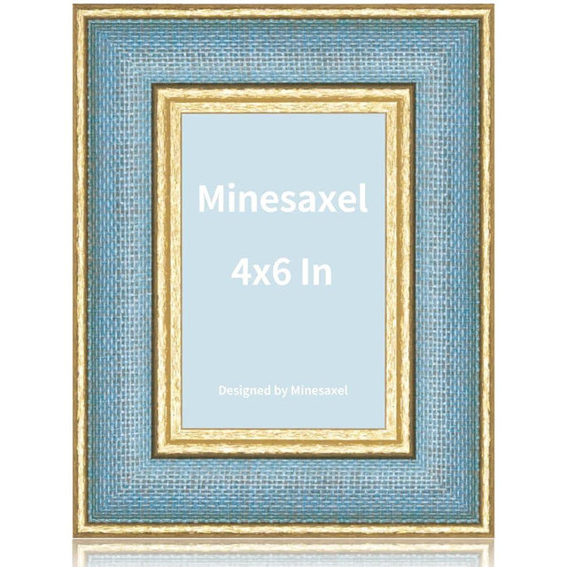 Minesaxel Blue 4x6 Cute Picture Frame,HD Real Glass Unique Fun or Vintage 4 by 6 Photo Frames,Gold Border with Easel for Tabletop and Wall Display 1 Pack