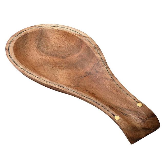 Folkulture Spoon Rest for Kitchen Counter, Spoon Holder for Stove Top or Countertop, Perfect Holder for Spatula, Spoons or Tongs, Modern and Rustic Spoon Rest for Farmhouse, Acacia Wood, 10 Inches