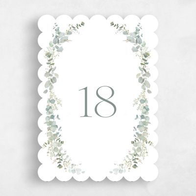 White Scalloped Wedding Table Number - Verde