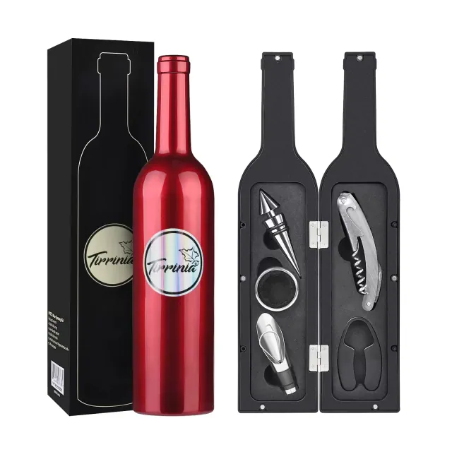 Tirrinia Wine Accessories Gift Set-Wine Bottle Corkscrew Opener Kit, Drip Ring, Foil Cutter and Wine Pourer and Stopper, Gift Ideas for Wine Lovers