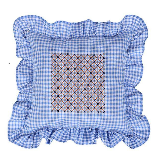 Casa Edel Embroidered Gingham Ruffle Pillow