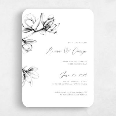 White Rounded Wedding Invitation - Novela Portrait