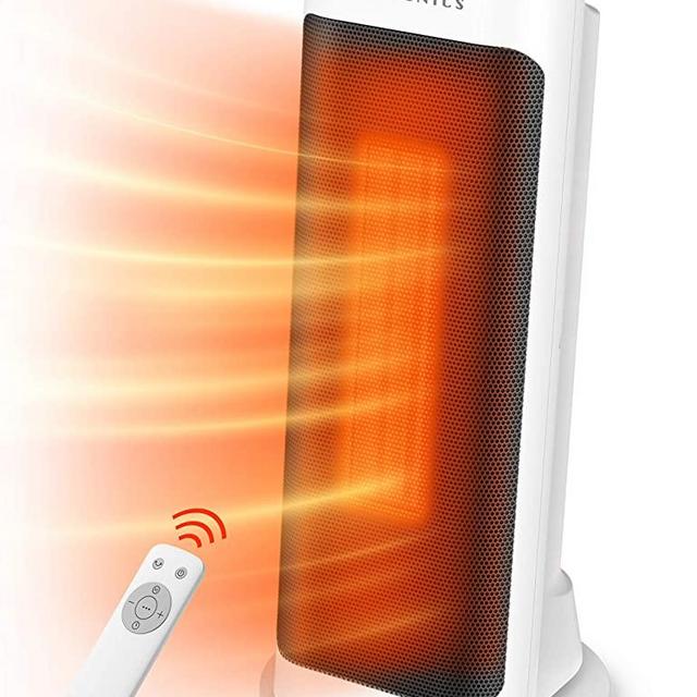 Taotronics Space 1500W Electric small portable patio heater with remote control, 65° oscillation, ECO mode, tip switch and LED display for overheat protection, large, White