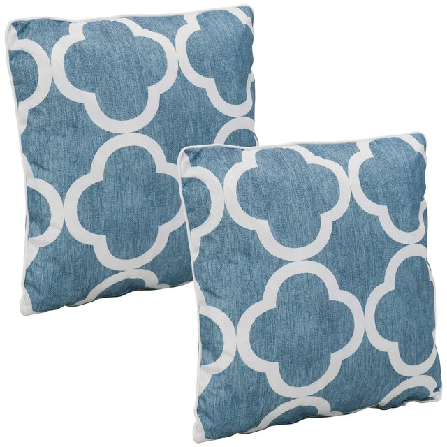 Sunnydaze Outdoor Square Accent Decorative Throw Pillows for the Patio or Living Room Furniture - 16" - Blue and White Quatrefoil - 2pk