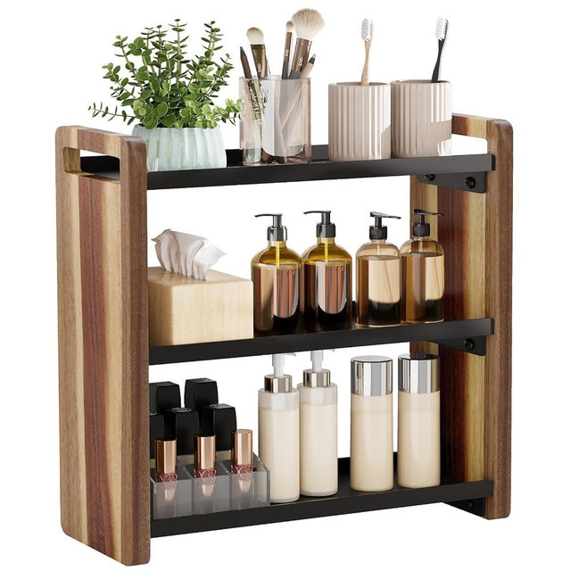 UJQSUN Bathroom Counter Organizer,Bathroom Counter Shelf,Bathroom Organizers,Under Sink Organizer,Cologne Organizer For Men,Cologne Cabinet,Spice Rack Organizer for Cabinet,Gifts(Brown 3 Tier)