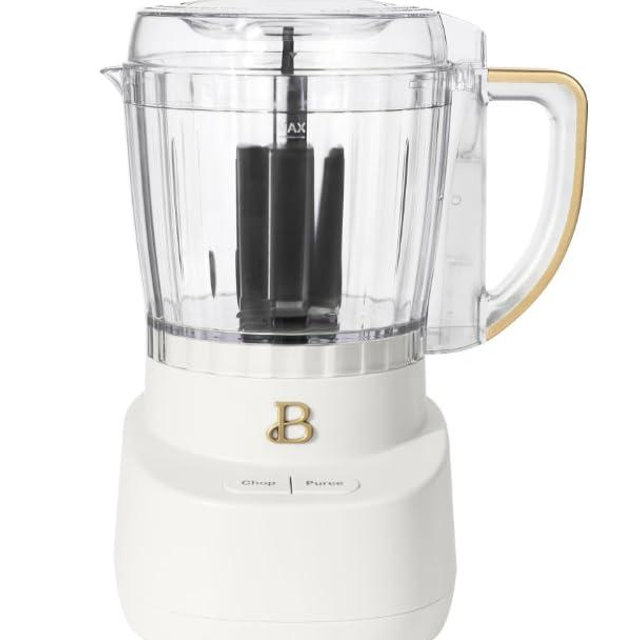 B'eautifull Drew Barrymore 3-Cup Electric Food Chopper, Mini Processor with Glass Bowl, 250W, BPA-Free, Dishwasher Safe, White Icing
