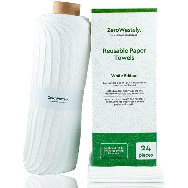 Reusable Paper Towels - Value Pack of 24 Paperless Paper Towels! - 100% Cotton, Super Soft, Absorbent, Washable and Made to Last - Cut Back and Waste Less with Our Cloth Paper Towels! by ZeroWastely