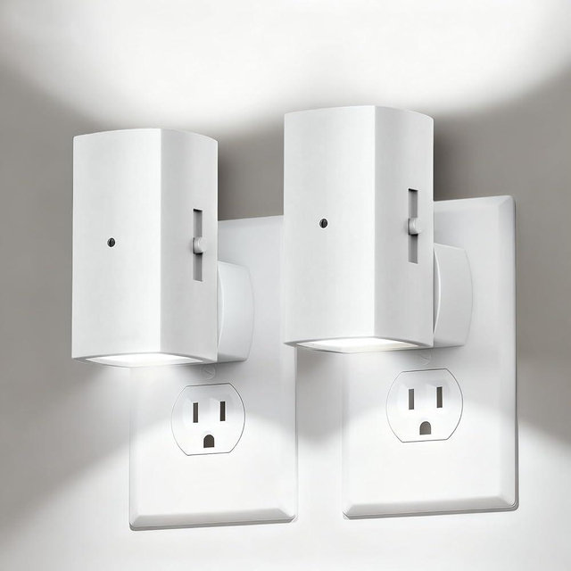 Brightown 2 Pack White Night Lights Plug into Wall, Modern Night Light with Rotating Plug, Dusk to Dawn Sensor, 0-100LM Stepless Dimming Aora Night Light for Hallway Bedroom Bathroom, Pure White