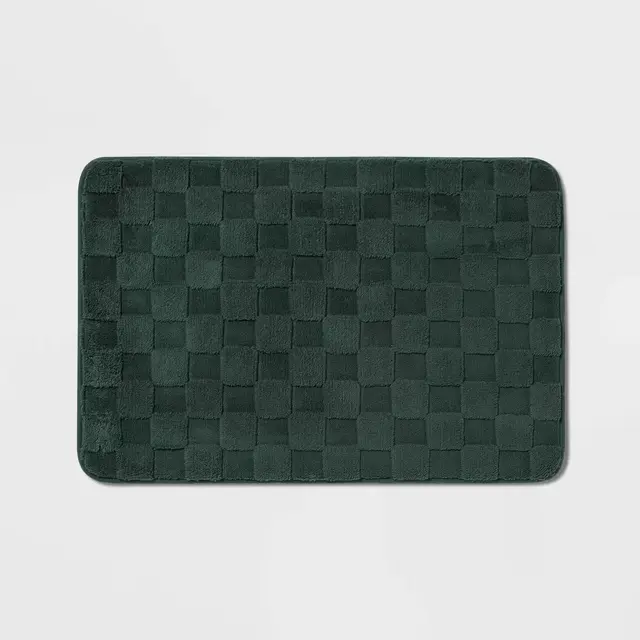 20"x30" Everyday Checked Cushion Bath Rug Dark Green - Room Essentials™