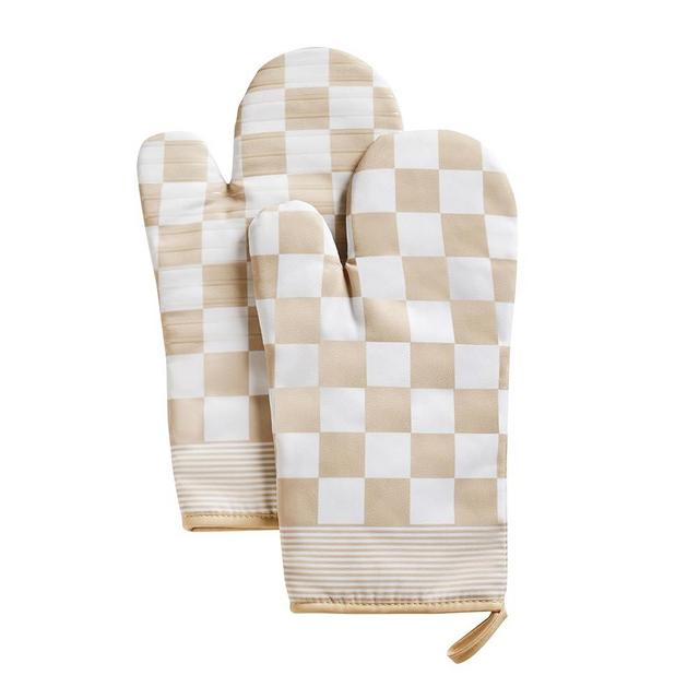 Ohocut Beige Checkered Oven Mitts Heat Resistant, Vintage Retro Checkerboard Cute Oven Mitts, Non-Slip Silicone Kitchen Oven Mitts Gloves 1 Pair 7''x13''