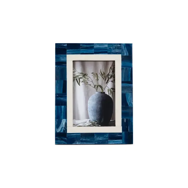 Sagebrook Home 5" x 7" Decorative Photo Frame - Contemporary Resin Wood Navy Blue and White Geometric Design Picture Frame - Home