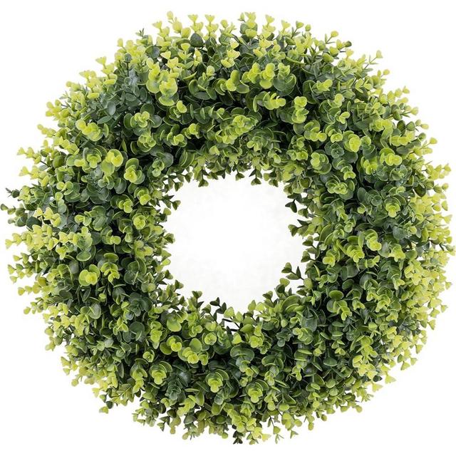 HUZIYAHAN Spring Summer Boxwoods Green Wreath for Front Door Decor, 20In Greenery Wreath All Seasons Artificial Wreaths for Wall Window Porch Home Farmhouse St Patricks Day Indoor Outdoor Decoration