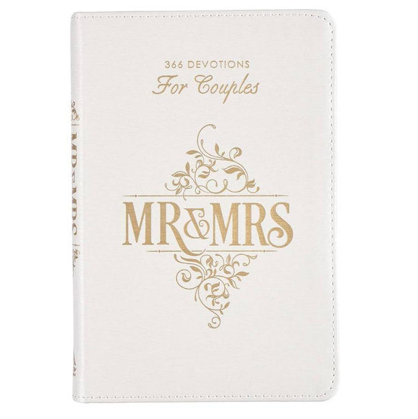 Mr. and Mrs. 366 Devotions for Couples - White Faux Leather Devotional Gift Book for Bride and Groom, Engaged